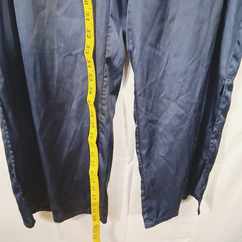 Auden Womens Navy Blue Satin Wide Leg Pajama Pants Sleepwear Size L Side Slits - Picture 4 of 6